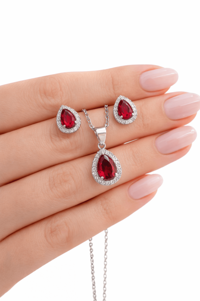 Carmose SET - Röd Silver 925 med Zirconia stenar