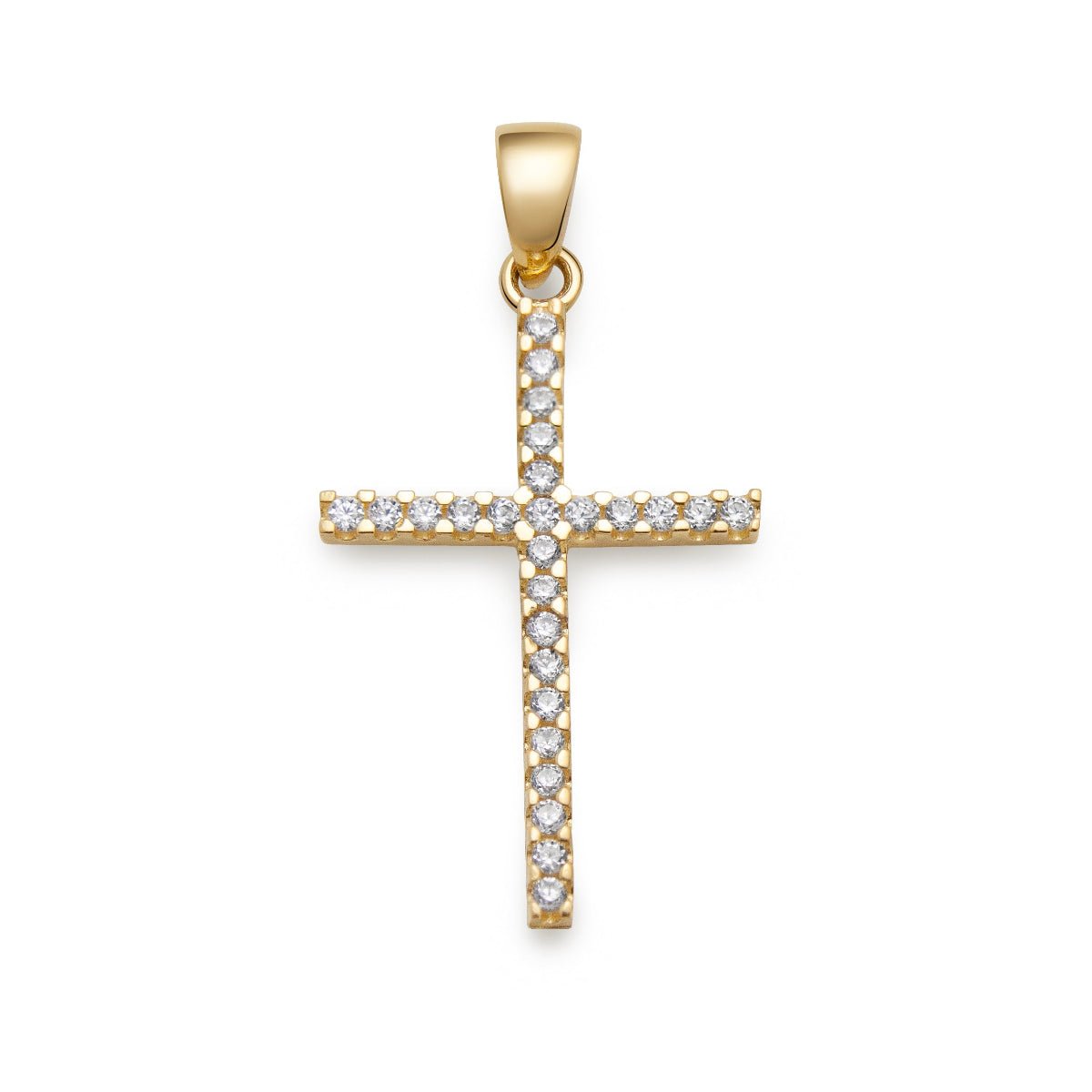 Kors stilrent tunt med cubic zirkonia stenar tillverkad i 18k guld.