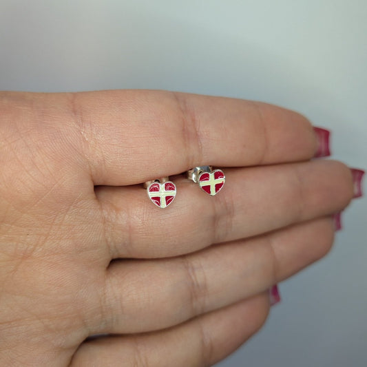 Örhängen Danska flaggan i hjärta