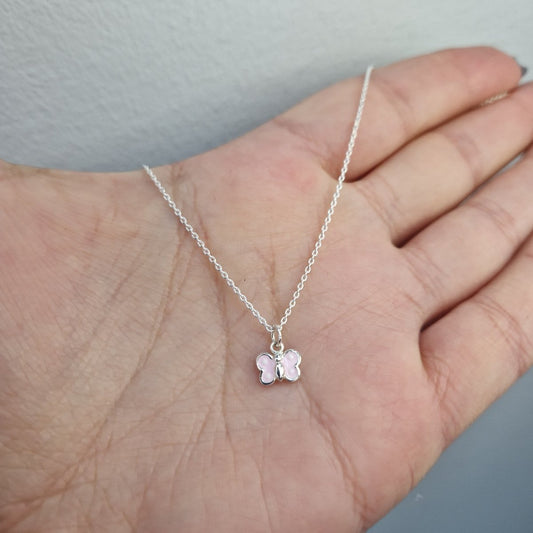 Halsband & hängsmycke rosa fjäril