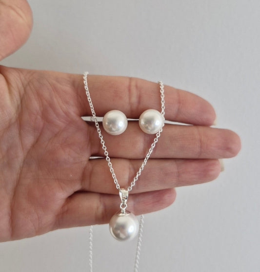 SET Pärl-halsband & Örhängen Silver 925