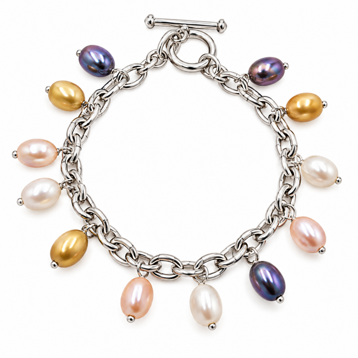 Armband med hängande färgade pärlor Sterling silver
