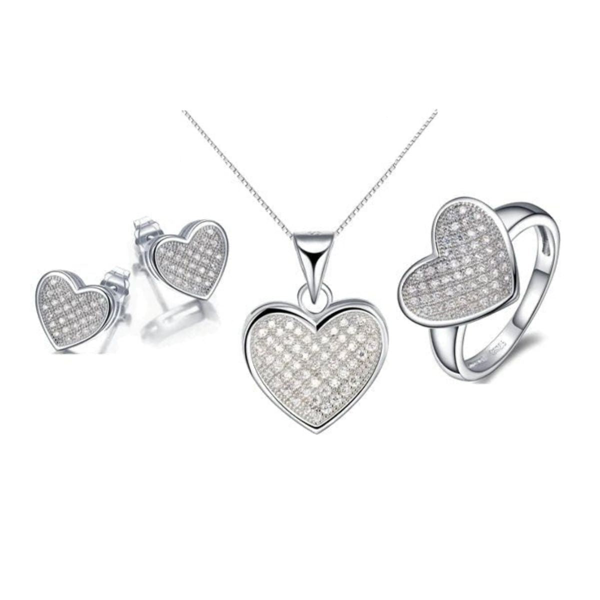 Silver set hjärta med Swarovski kristaller