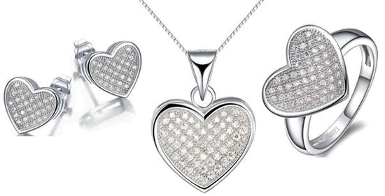 Silver set hjärta med Swarovski kristaller