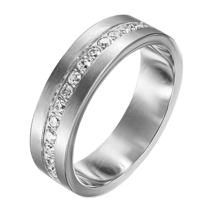 Vigselring i stål matt med glittrande cubic zirconia stenar