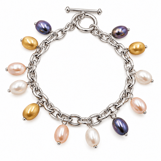 Armband med hängande färgade pärlor Sterling silver