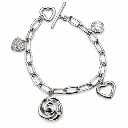 Armband med hängande hjärtan blomma och rund sten