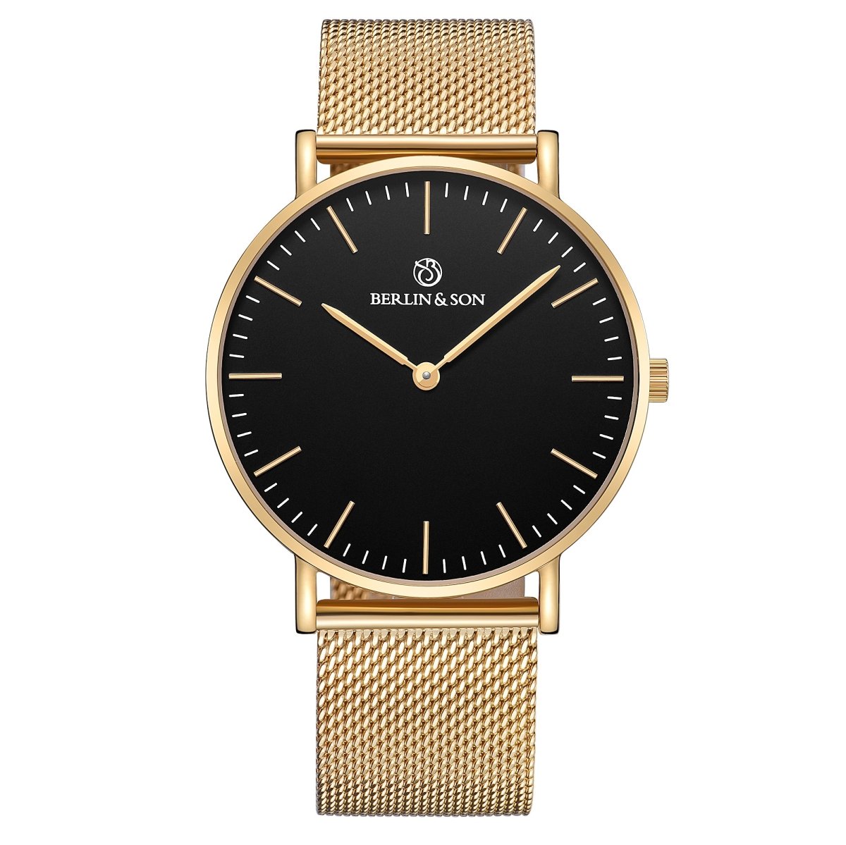 Guldfärgad klocka med svart urtavla