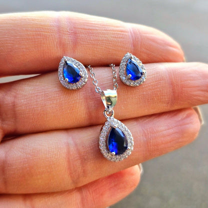  Carmose SET Blå med örhängen och ett halsband i äkta silver 925. 