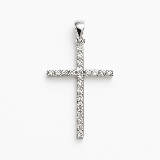 Kors i 18k vitguld med diamanter
