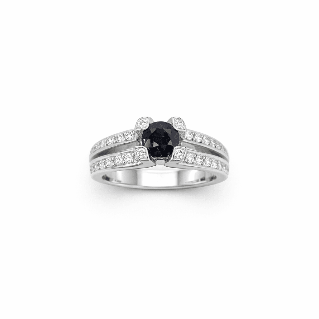 Diamantring med safir 18k vitguld 0,56ct