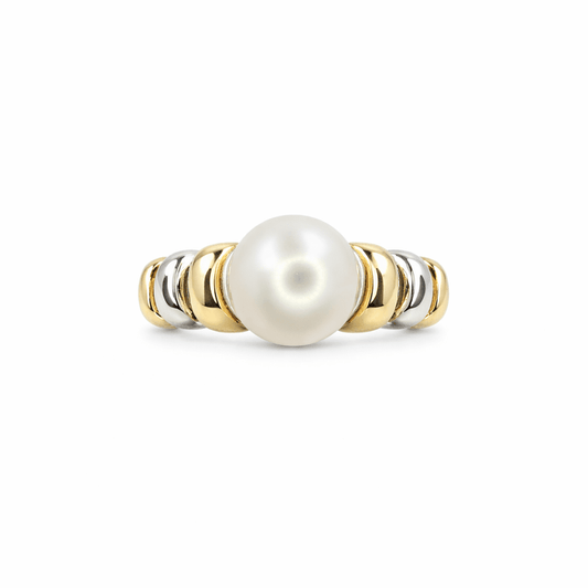 Guldpläterad silverring med stor pärla