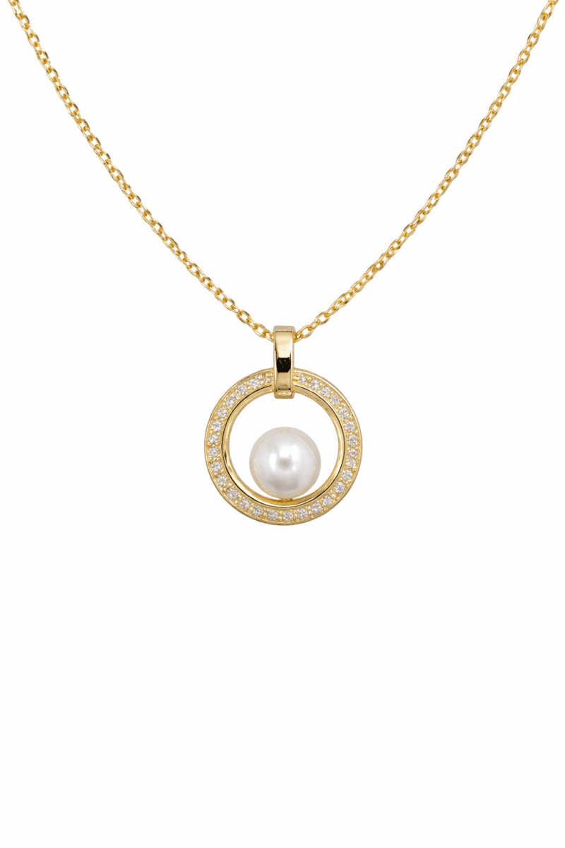 Halsband 18k guld med sötvattenpärla och zirconer