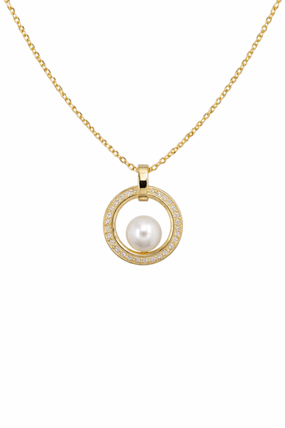 Halsband 18k guld med sötvattenpärla och zirconer