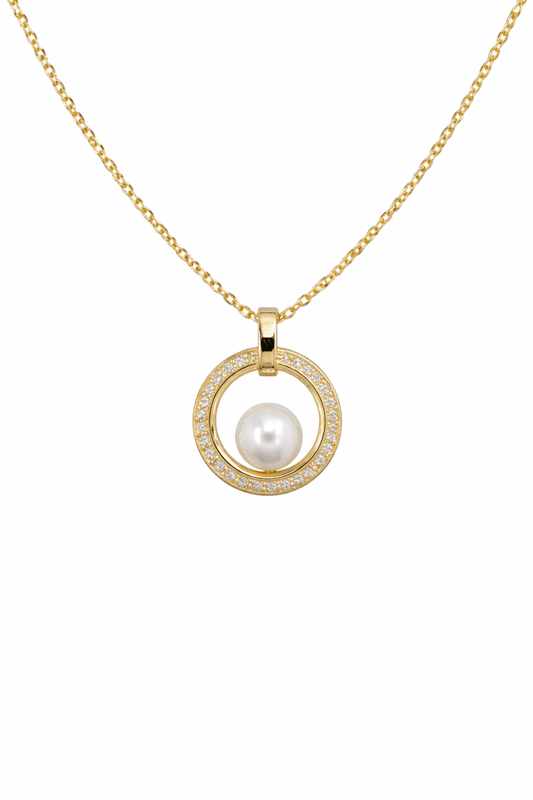 Halsband 18k guld med sötvattenpärla och zirconer