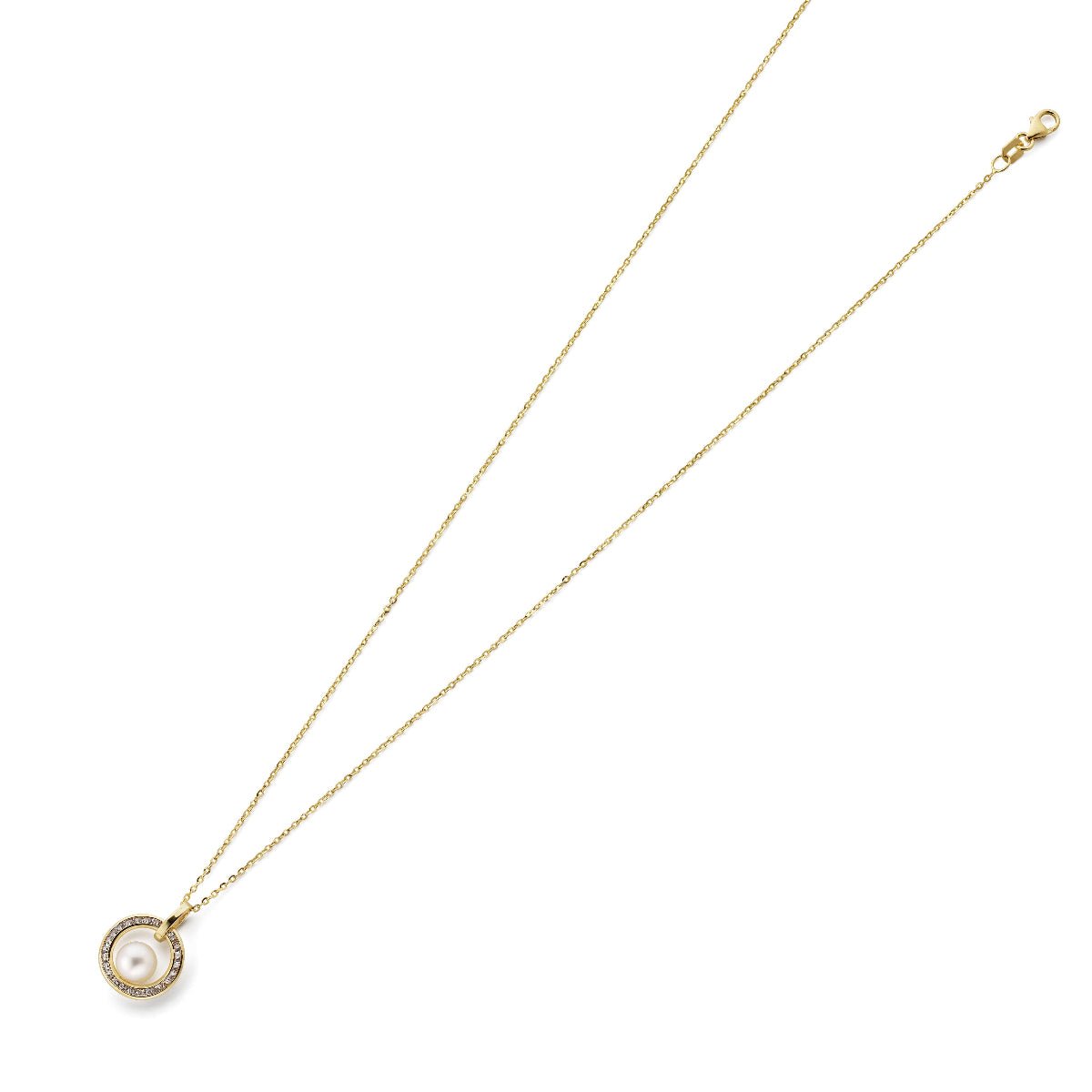 Halsband 18k guld med sötvattenpärla och zirconer