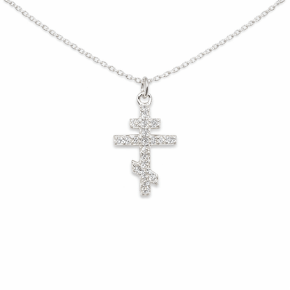 Halsband med kors i sterling silver. Ortodoxt kors med cubic zirconia kristaller