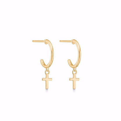 Halv creoler med kors 8 karat guld