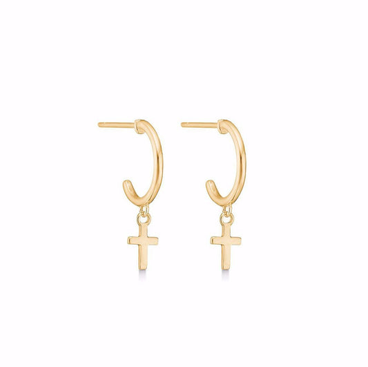 Halv creoler med kors 8 karat guld