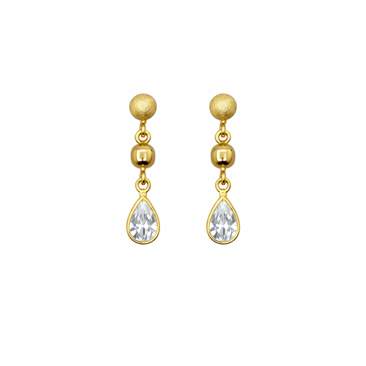 Hängande Örhängen Med Drop Design 18K Guld och Zirconia