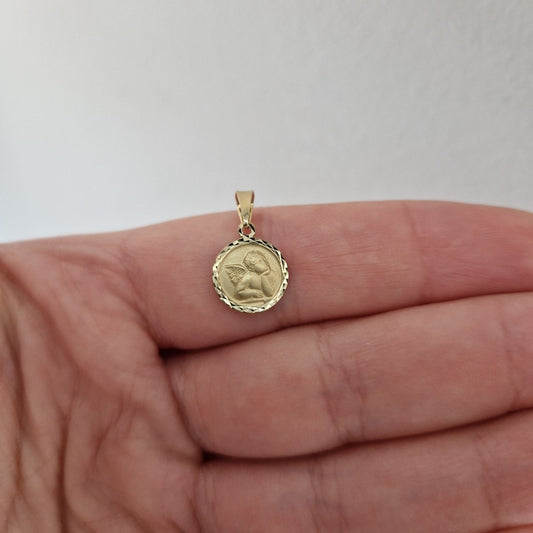 Hängsmycke Ängel rund platta 18k guld