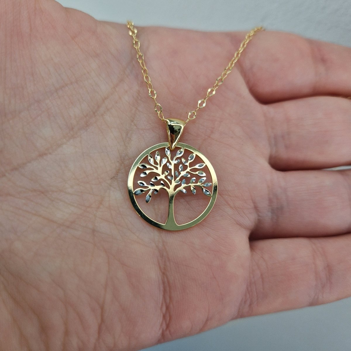 Hängsmycke livets träd tvåfärgat 18k guld