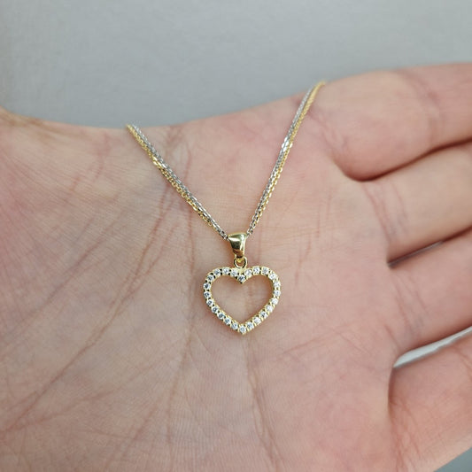Hjärta med stenar och halsband i tvåfärgat 18k guld 