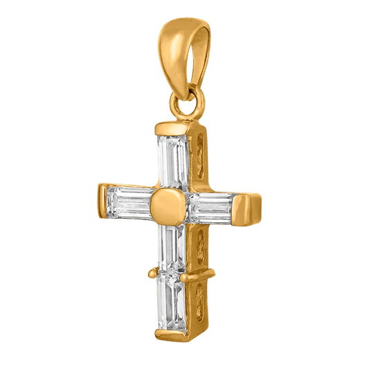 Kors 18k guld med glittrande avlånga stenar