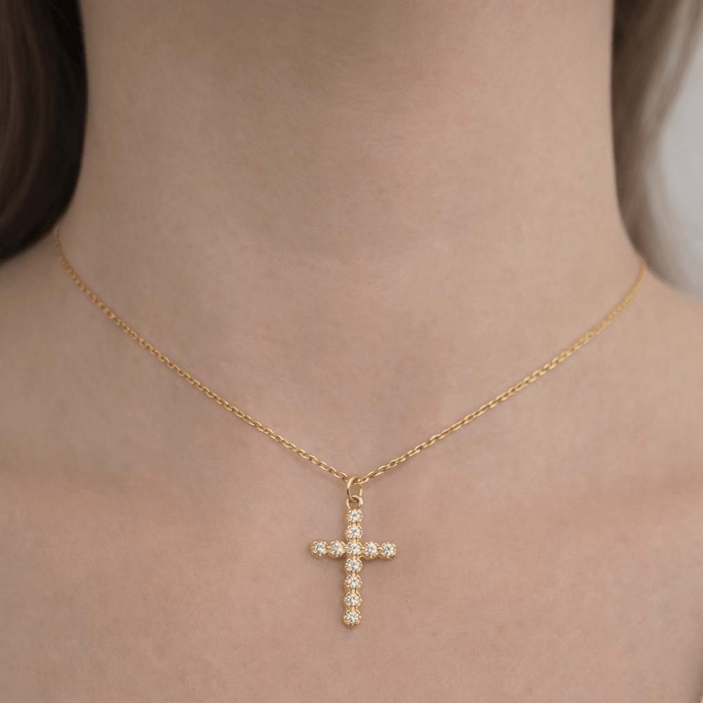 Kors halsband litet i rostfritt stål - 18k guldpläterad