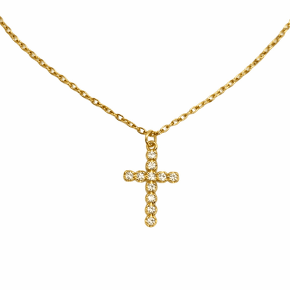 Kors halsband litet i rostfritt stål - 18k guldpläterad