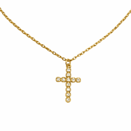 Kors halsband litet i rostfritt stål - 18k guldpläterad