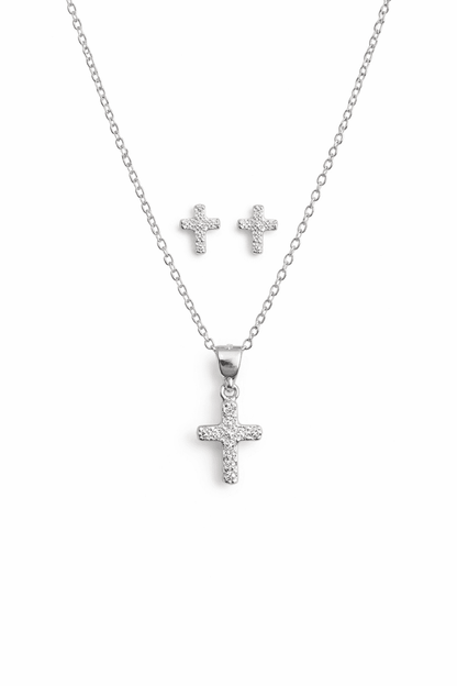 Kors Set Silver Halsband & Örhängen med Cubic Zirconer