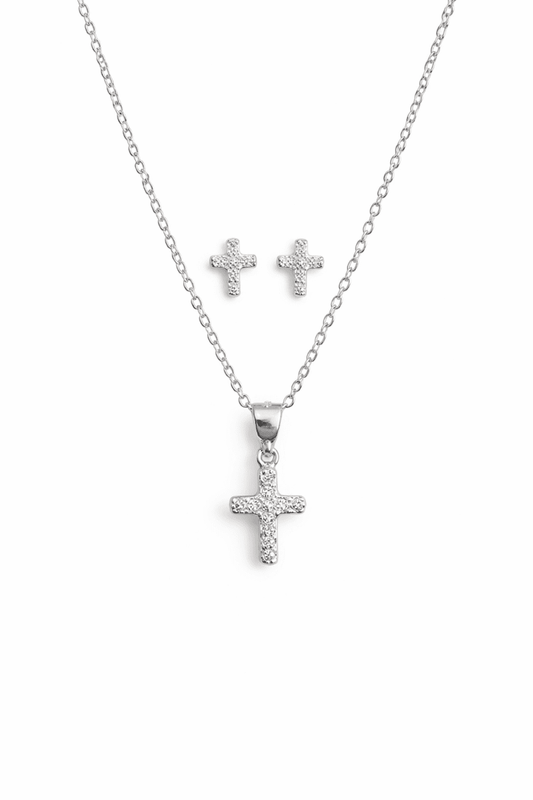 Kors Set Silver Halsband & Örhängen med Cubic Zirconer