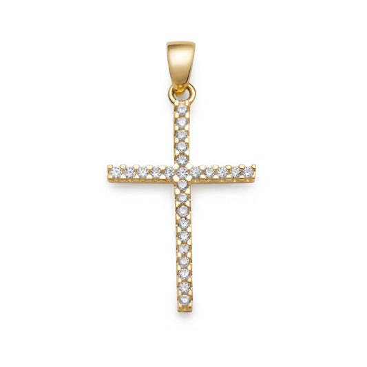 Kors stilrent tunt med cubic zirkonia stenar tillverkad i 18k guld.