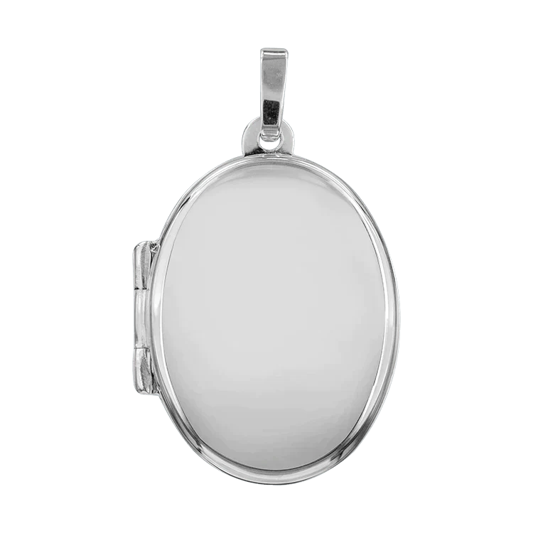 Medaljong i silver, oval, slät och blank