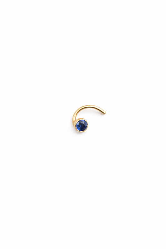 Näspiercing med blå sten 18k guld
