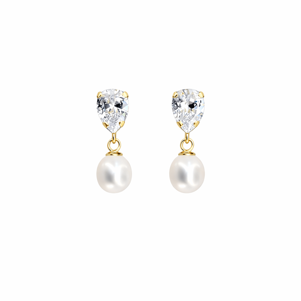 Örhänge oval hängande pärla med sten 18k guld