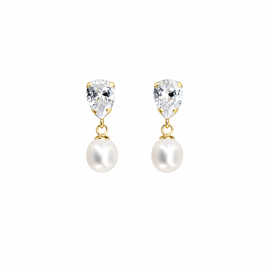 Örhänge oval hängande pärla med sten 18k guld