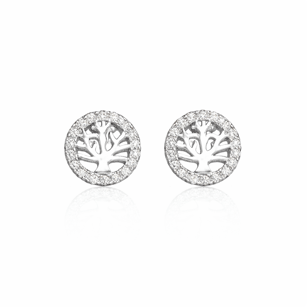 Vackra örhängen i äkta silver 925. Livets Träd med Cubic Zirconia stenar.