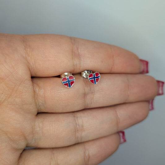 Örhängen Norska flaggan i hjärta