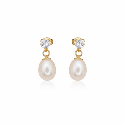 Örhängen - Pärla & kristall hängande 18k