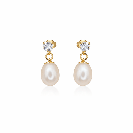 Örhängen - Pärla & kristall hängande 18k