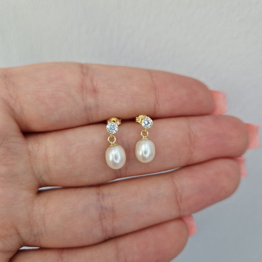 Örhängen - Pärla & kristall hängande 18k