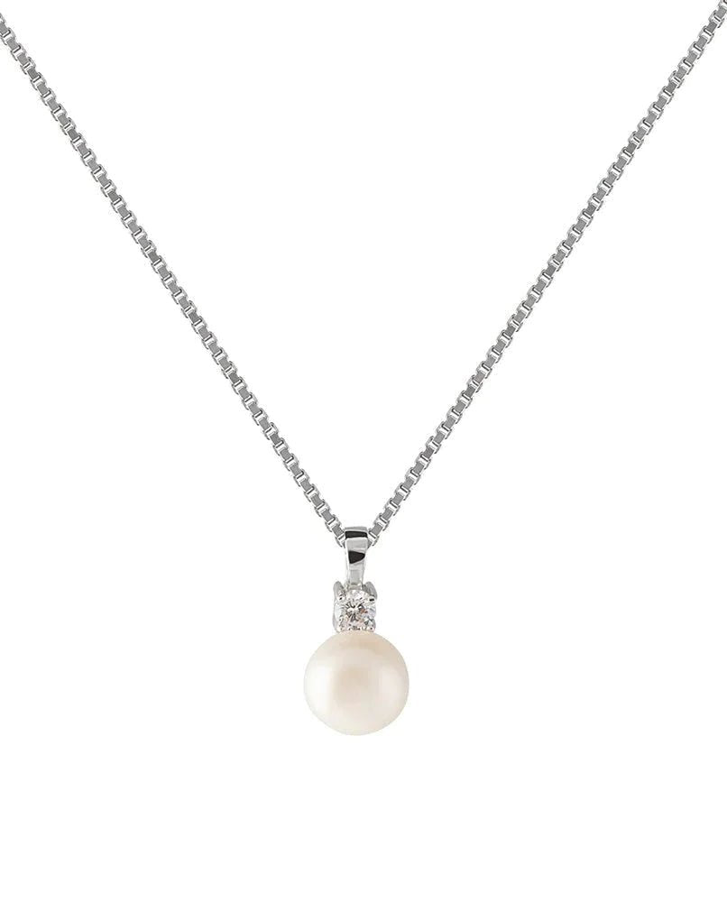 Pärlhalsband i äkta silver med kristall