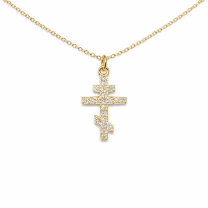 Halsband ortodoxt kors 18k förgyllt silver med sten