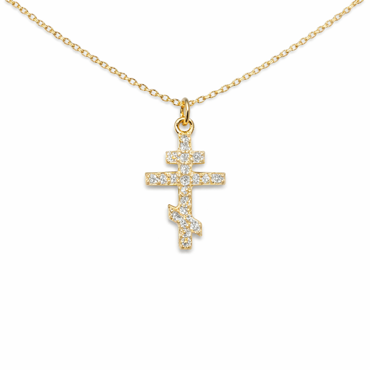 Halsband ortodoxt kors 18k förgyllt silver med sten