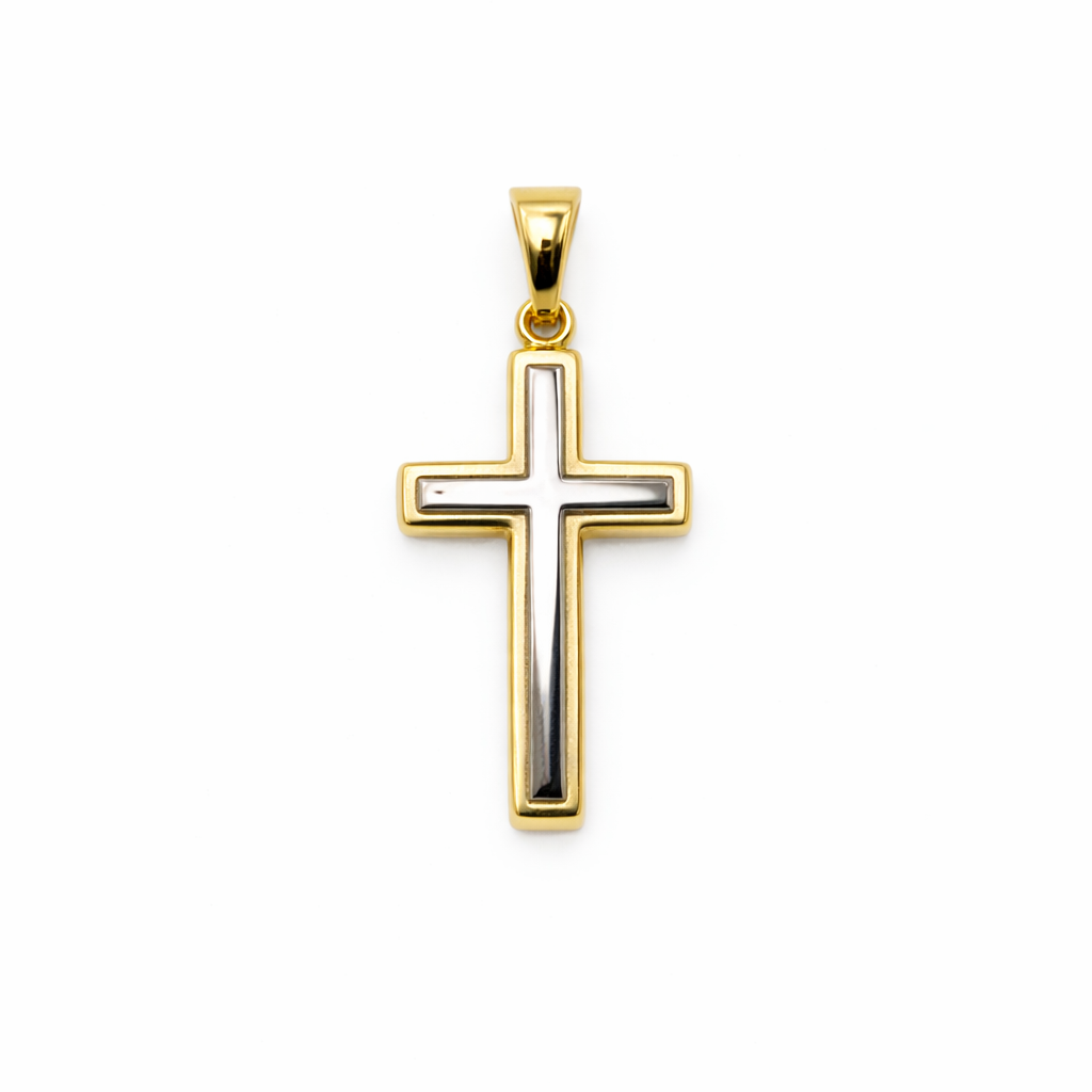 Stilrent kors tvåfärgat 18k guld