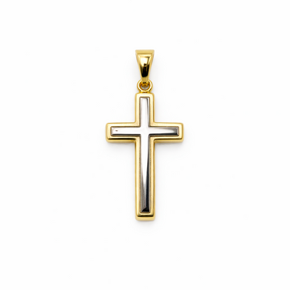 Stilrent kors tvåfärgat 18k guld