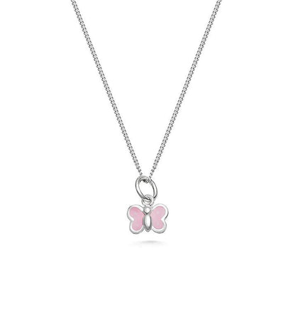 Halsband rosa fjäril i äkta silver