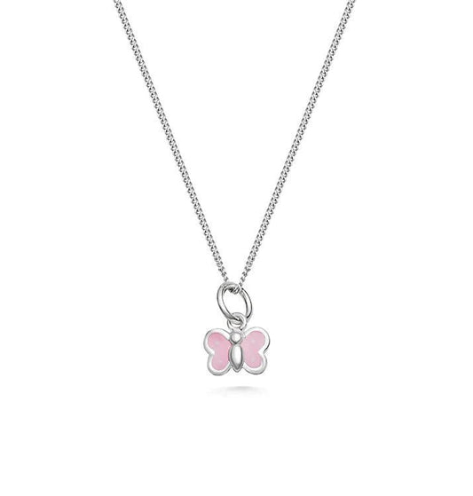 Halsband rosa fjäril i äkta silver